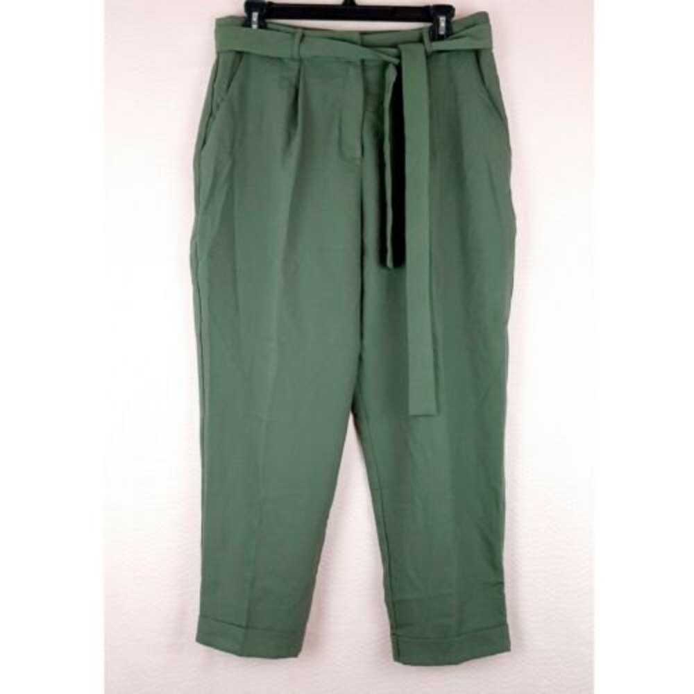 NEW Asos Women Crop Pants Tie Waist Olive Green with Pockets Size 10P